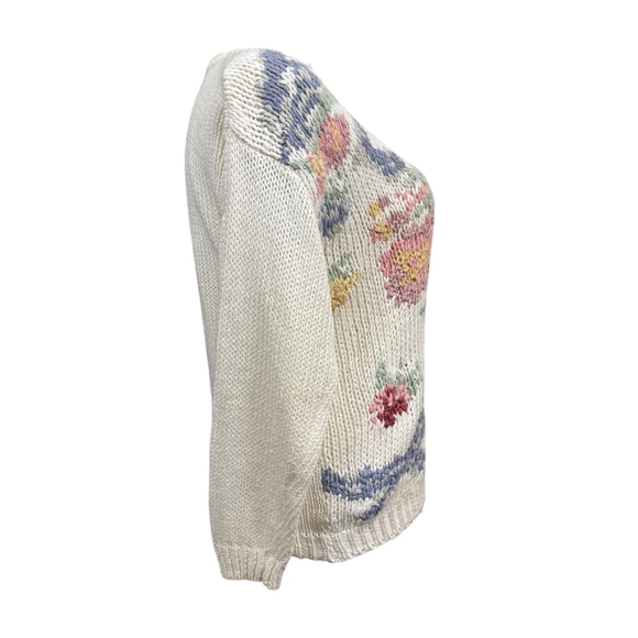 Vintage Needles & Yarn Floral Knit Cardigan Sweater Size Medium - Picture 4 of 9
